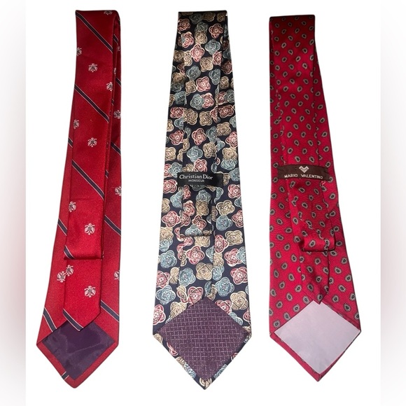 EUC Christian Dior Mario Valentino Abstract Paisley Patriotic Navy Red Ties - Picture 6 of 9